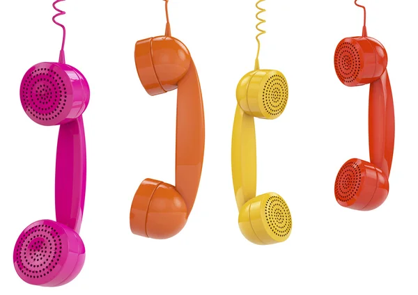 Hanging colored handsets — Stock Photo, Image