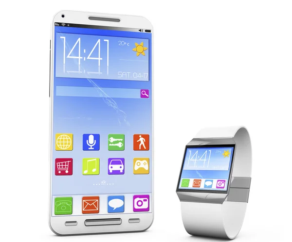 Smartwatch e um smartphone — Fotografia de Stock
