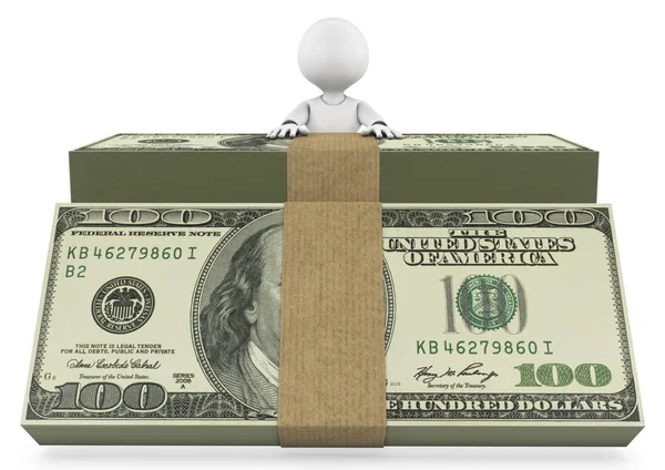 Person behind a stack of dollar bills — Stock Photo, Image