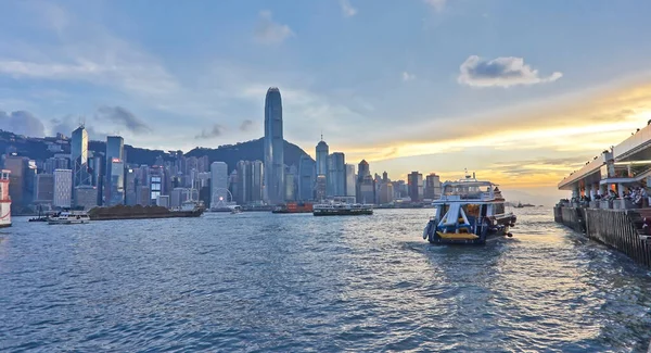 Zachód Słońca Victoria Harbour Admiralicja Hong Kon — Zdjęcie stockowe