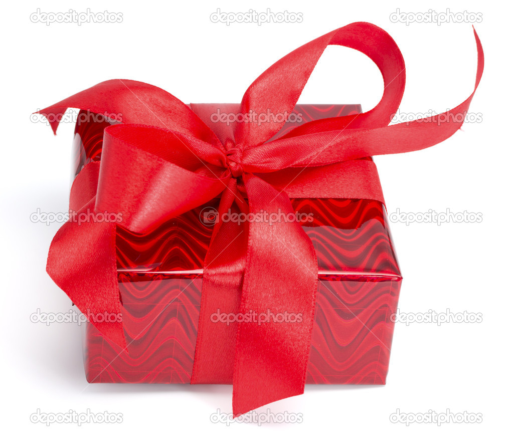 Red gift tied up by a bow