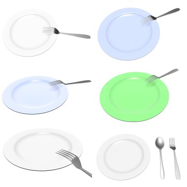 kolaj. tabak ve çatal bıçak takımı