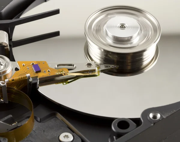 Hard disk from within with disk rotation — Stock Photo, Image