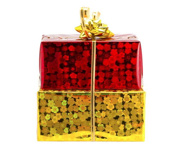 Red and yellow gift on a white background — Stock Photo, Image