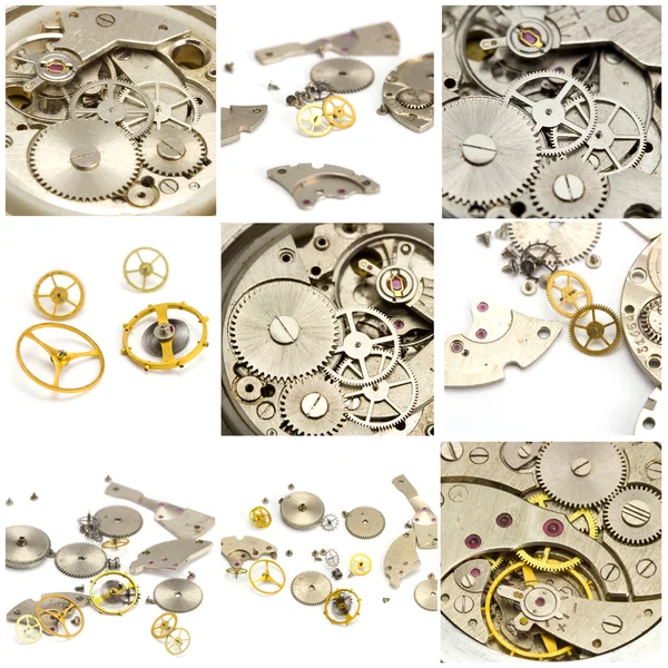 Collage. Watch and clock mechanism — Stock fotografie