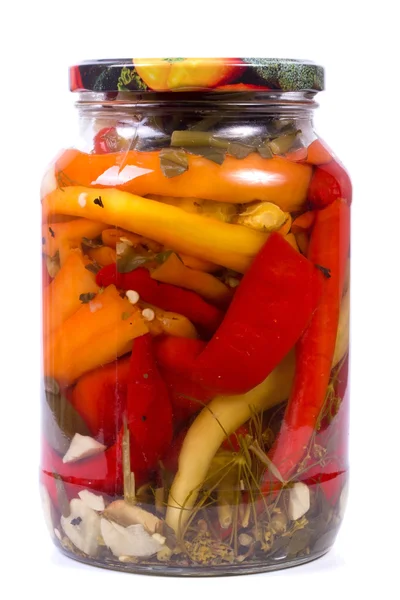 Pickled peppers and spices in a bank — Stock Image Pickled peppers and spices in a bank Stock Picture