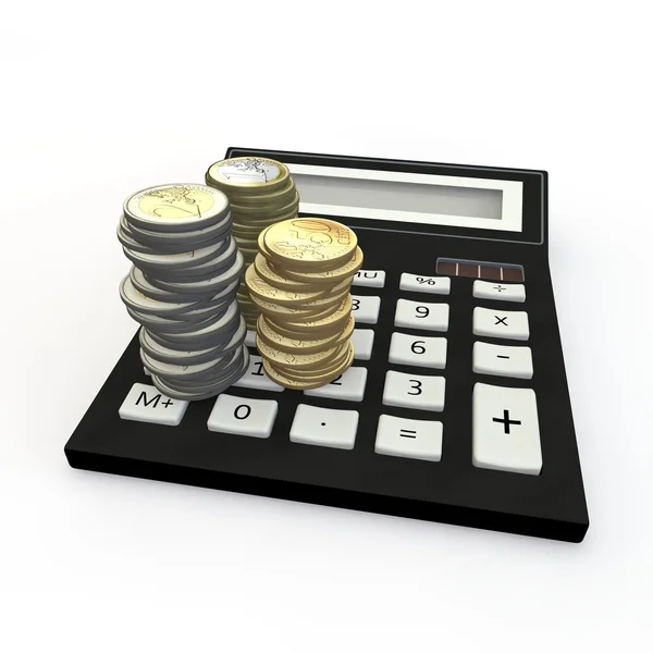 Kalkulator og euro-mynt – stockfoto