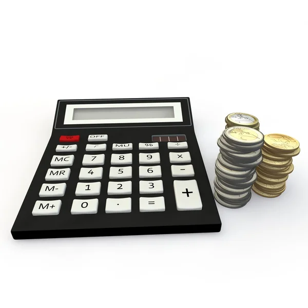 Kalkulator og euro-mynt – stockfoto