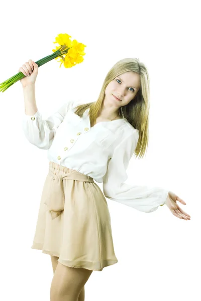 La ragazza con un narciso — Foto Stock