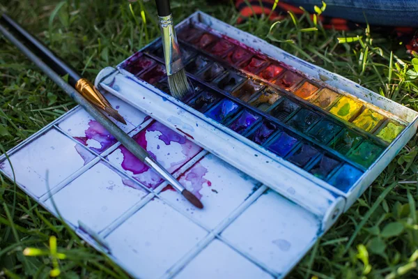 Watercolor on the grass — Stock Photo, Image