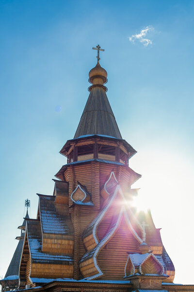 Wooden church in Izmaylovskiy Kremlin in Moscow, Russia