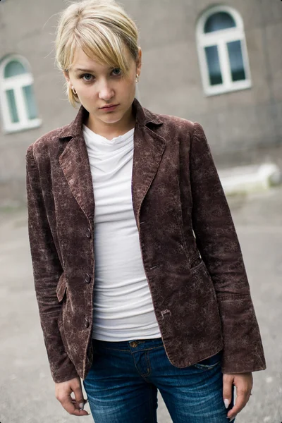 Young sad blonde girl with fringe — Stock Photo, Image