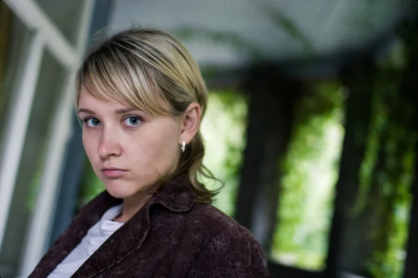 Young sad blonde girl with fringe — Stock Photo, Image