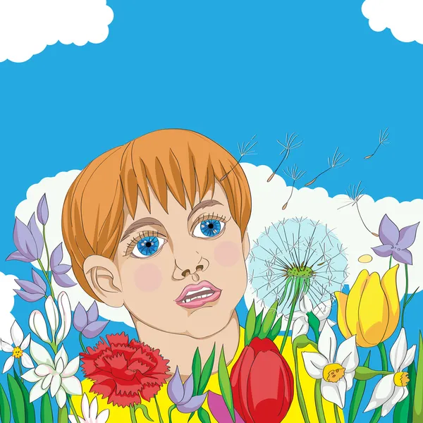 Spring card with kid — Stock Photo, Image