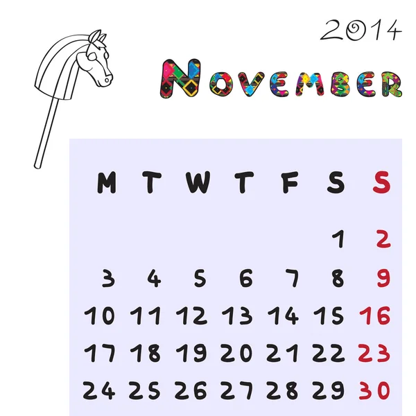Calendario de caballos 2014 noviembre — Foto de Stock