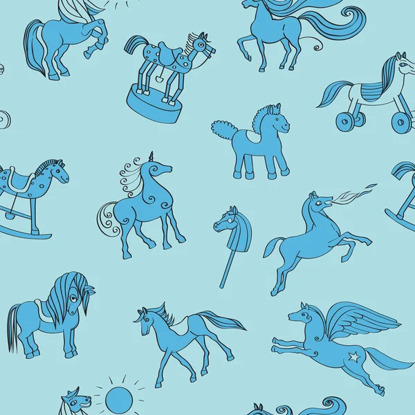 Brinquedo cavalos doodles padrão — Fotografia de Stock