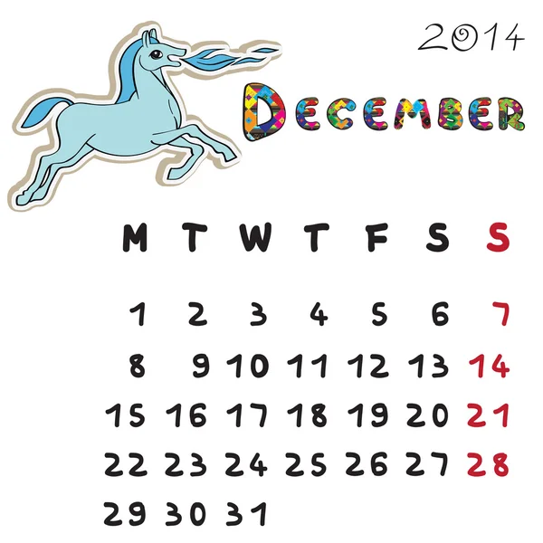 Color horse calendar 2014 december — Stock Photo, Image