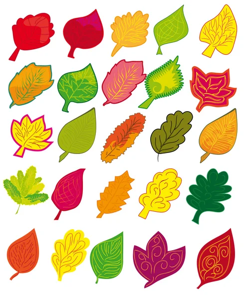Farklı soyut renkli yaprakları kümesi — Stok Vektör