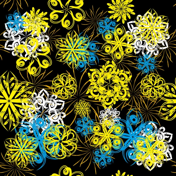 Fondo de invierno con diferentes copos de nieve de colores . Ilustraciones de stock libres de derechos