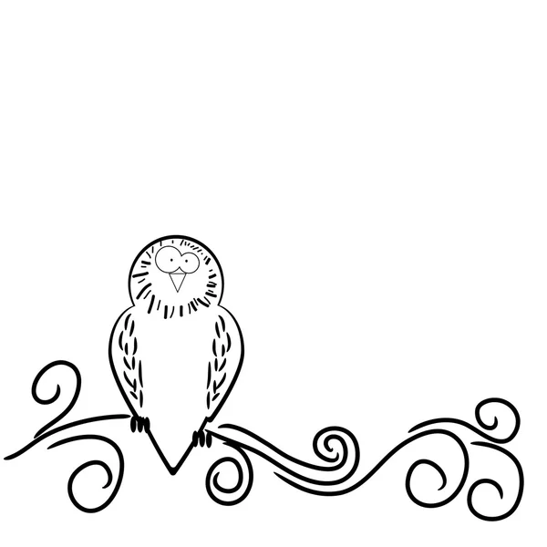 Hibou dessin animé sur une branche — Image vectorielle