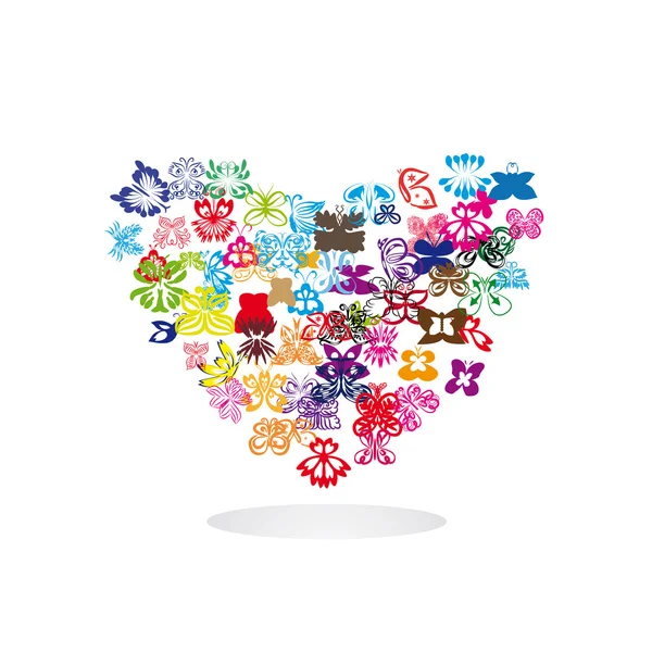 Corazón de diferentes mariposas de colores — Vector de stock