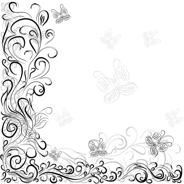 Borde floral con mariposa, elemento de diseño — Vector de stock