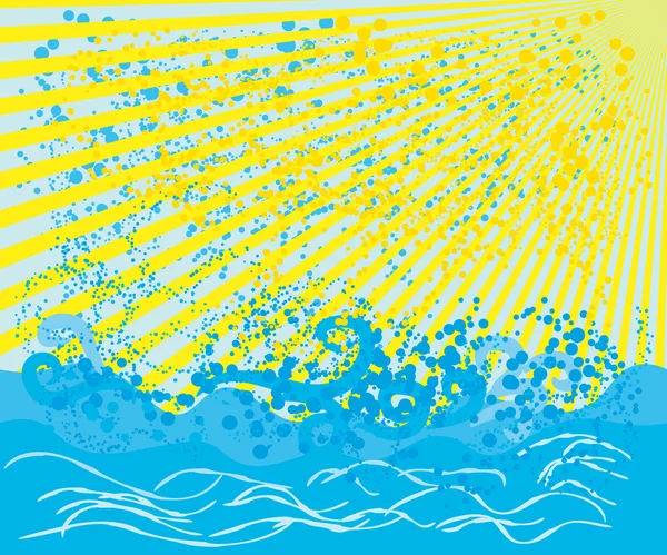 Paysage vectoriel avec mer, ciel et soleil — Image vectorielle