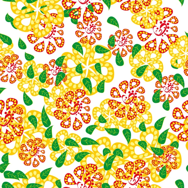 Яркий векторный фон с абстрактными цветами и листьями — стоковый вектор