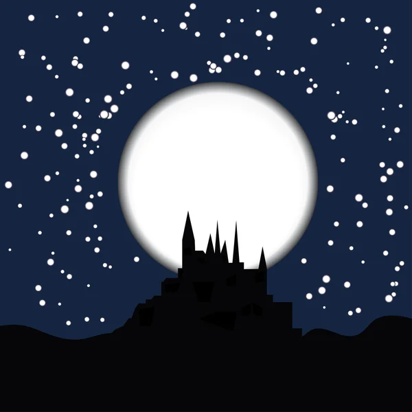 Dark silhouette of the castle on the moon background — Stock Vector