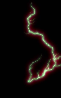 Massive lightning bolt with branches isolated on black background. Flash of lightning on dark backgroung