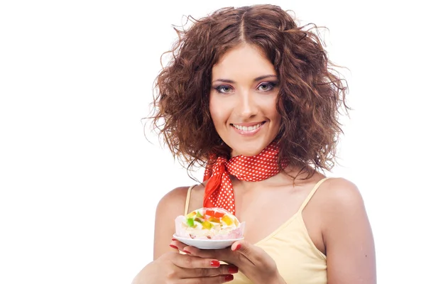 Lovely woman with a jelly cake — Stock Photo, Image