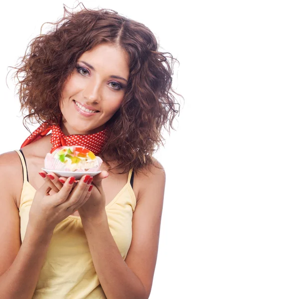 Lovely woman with a jelly cake — Stock Photo, Image