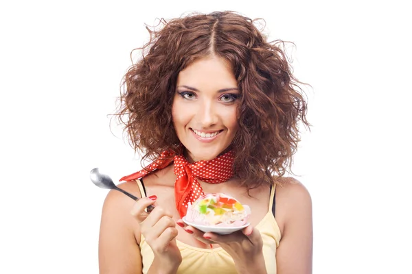 Belle femme avec un gâteau à la gelée — Photo