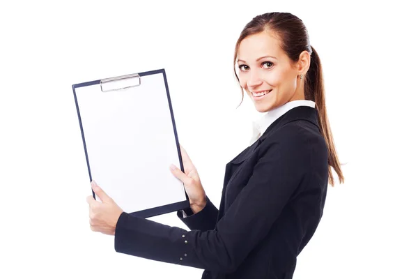 Lovely businesswoman with clipboard — Stock Photo, Image