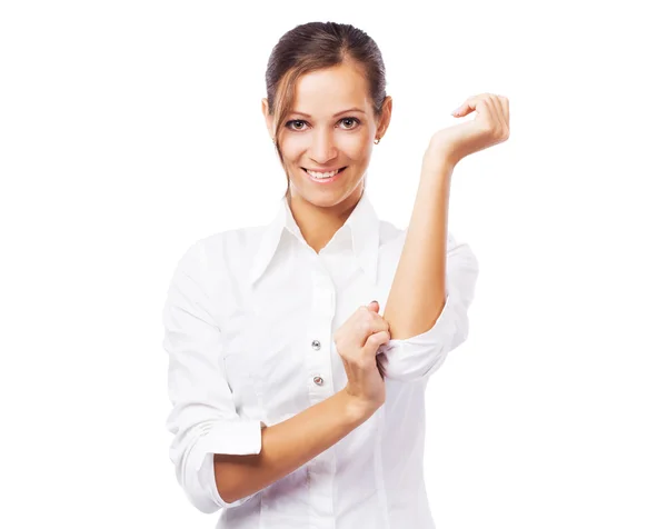 Lovely businesswoman in white shirt — Stock Photo, Image