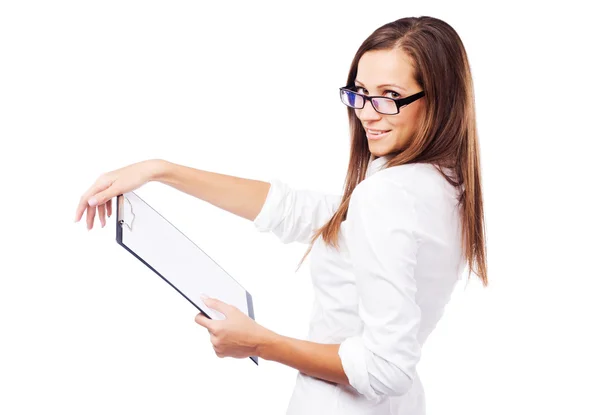 Lovely businesswoman with clipboard — Stock Photo, Image
