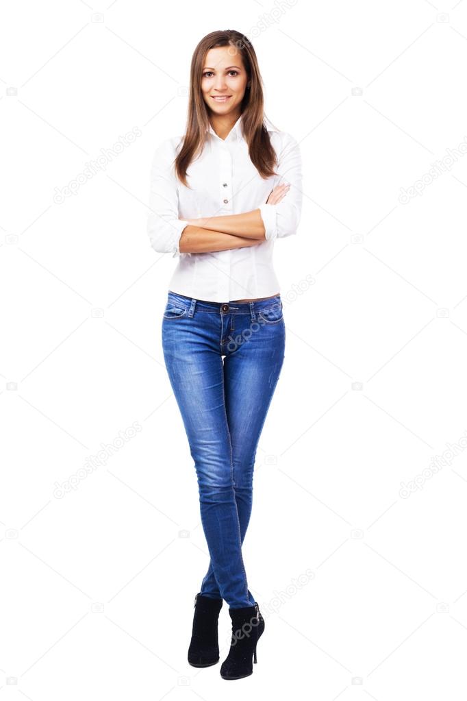 Lovely Woman In White Shirt And Blue Jeans Stock Photo By C Ameliafox Lovely Woman In White Shirt And Blue Jeans Stock Photo By C Ameliafox