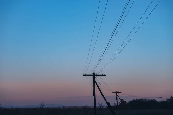 Nascer Sol Colorido Sobre Com Árvores Poste Elétrico — Fotografia de Stock