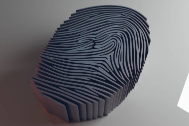 Beautiful abstract gray   fingerprint, standing on white, 3d rendering. Background pattern for design.