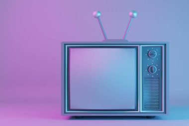 Beautiful 3D Retro Old Television on night  background, Vintage analog TV with copy space. 3d render illustration. Background pattern for design.