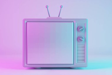 Beautiful 3D Retro Old Television on pink background, Vintage analog TV with copy space. 3d render illustration. Background pattern for design.