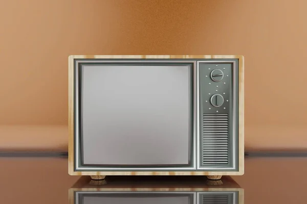 Retro Old Television Yang Indah Dengan Latar Belakang Oranye Analog — Stok Foto