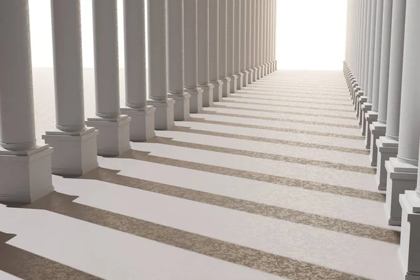 Wunderschöner Griechisch Römischer Korridor Mit Säulen Und Einem Leuchtenden Himmlischen — Stockfoto