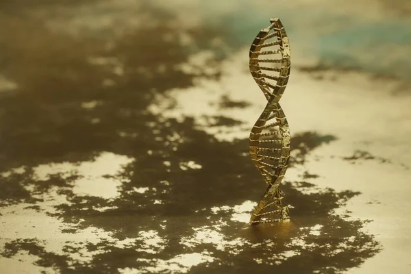 Golden Dna Molekylkomplex Spiralstruktur Guldbakgrund Medicinsk Vetenskap Genetisk Bioteknik Gencellskoncept — Stockfoto