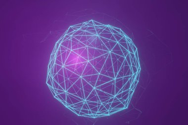 Noktaları ve çizgileri birleştiren bir dalga. Fütürist mavi noktalar ve dinamik bir dalga. 3D tasvir. Soyut çağdaş renkler ve ruh hali sosyal zemin.