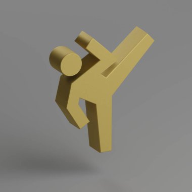 Spor Savaş Sanatları ikonu. Gri arka planda sarı sosyal simgeler. 3D tasvir. Tasarım için arkaplan deseni