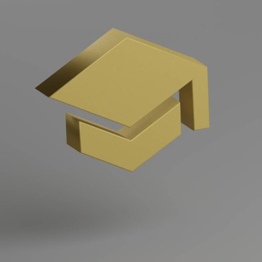 Okul ikonu. Sarı Okul sosyal simgeleri gri arka planda. 3D tasvir. Tasarım için arkaplan deseni.