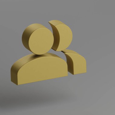 Grup simgesi. Sarı Grup 'un gri arkaplandaki sosyal simgeleri. 3D tasvir. Tasarım için arkaplan deseni.