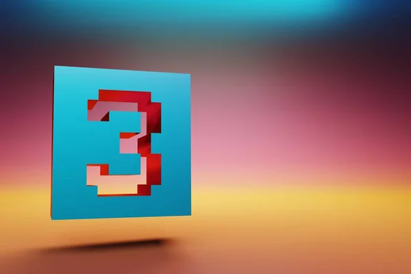 ピクセル番号3 マルチカラーの明るい背景に美しい青の3つのアイコンのシンボル 3Dレンダリングイラスト デザインの背景パターン — ストック写真