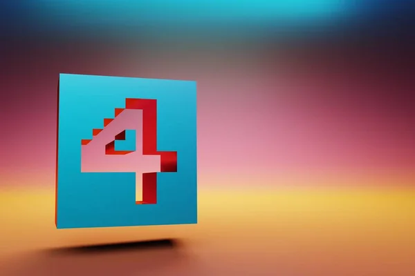 ピクセル番号4 美しい青多色の明るい背景に4つのアイコンのシンボル 3Dレンダリングイラスト デザインの背景パターン — ストック写真